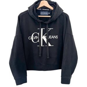 CALVIN KLEIN Hoodie women’s Size Large Street Y2K Preppy Hip Hop black Cropped